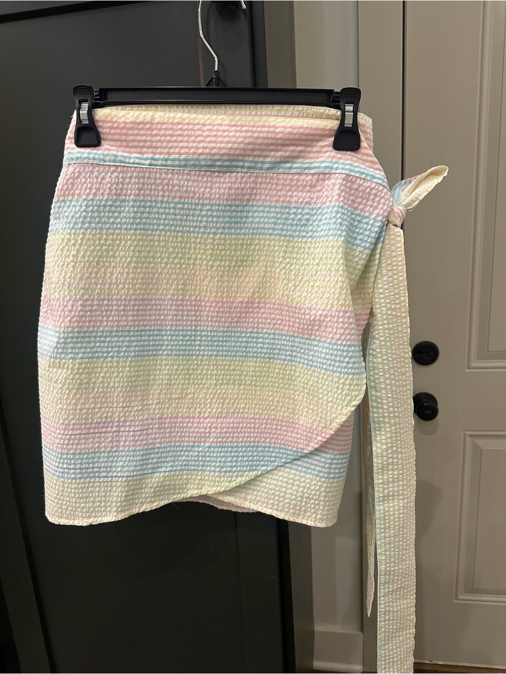 La Vie Style House Pastel stripe mini Wrap Skirt - Pink, Blue, Yellow NWT